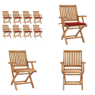 Produktbild von vidaXL Klappbare Gartenstühle mit Kissen 8 Stk. Massivholz Teak - Gartenstuhl - Gartenstühle - Holzstuhl - Holzstühle