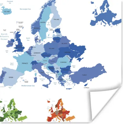 Produktbild von MuchoWow® Poster Karte - Europa - Blau 100x100 cm - Babyzimmer