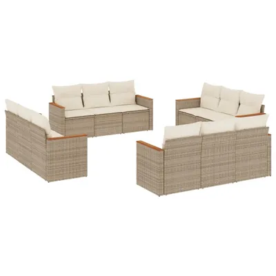 Produktbild von vidaXL 12-tlg. Garten-Sofagarnitur mit Kissen Beige Poly Rattan