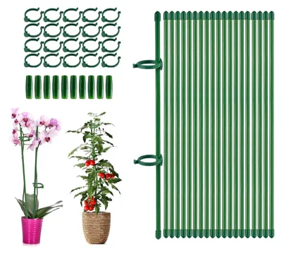 Produktbild von Pflanzenstütze Rankhilfe, 20 Stück Pflanzenhalter mit 20 Karabinern und 10 Verlängerungsrohren zur Unterstützung von Gemüse und Blumen