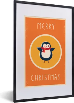 Produktbild von MuchoWow® MuchoWow® Gerahmtes Poster Tiere - Weihnachten - Zitate - Pinguin - Frohe Weihnachten 40x60 cm - Poster mit zchwarzem Bilderrahmen - Poster in Rahmen