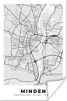 Produktbild von MuchoWow® Poster Deutschland - Karte - Minden - Stadtplan 80x120 cm - Papierdruck