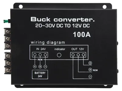 Obrázek produktu pro Černý měnič napájení pro automobily 100 A, vysoká odolnost proti přehřátí, měnič DC 24 V na 12 V pro automobilové ledničky