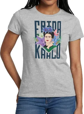 Produktbild von Spreadshirt Frida Kahlo Mit Blumenkranz Portrait Frauen T-Shirt, M, Grau meliert