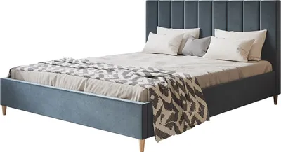 Produktbild von Polsterbett LUX TOKIO mit Kopfteil, 120 x 200 cm, Doppelbett mit Lattenrost aus Holz, Velourstoff Blau, Füße in Farbe: Braun
