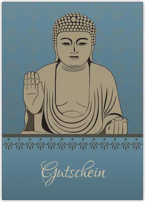 Produktbild von 4x Edle Geschenk Gutscheinkarte mit klassischem Buddha Motiv (Blanko) auf blau