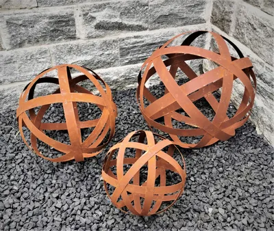 Produktbild von Dekokugel Geflecht 3er Set 40/30/20 cm Cortenstahl Geflechtkugel Streifenkugel