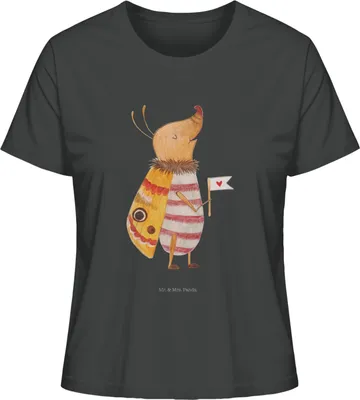 Produktbild von Mr. & Mrs. Panda Damen T-Shirt Nachtfalter Fähnchen Größe M - Anthrazit - Geschenk, Spruch Lustig, Basic, Baumwoll, shirt, Lustige Sprüche, Süß, Oberteil, Küche Deko