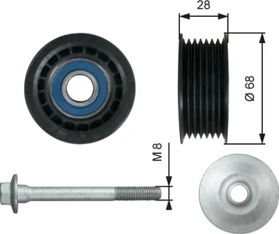Produktbild von GATES T36731 Umlenkrolle Keilrippenriemen 68mm passend für MERCEDES-BENZ E-Klasse Limousine (W211) M-Klasse (W163) G-Klasse SUV (W463)