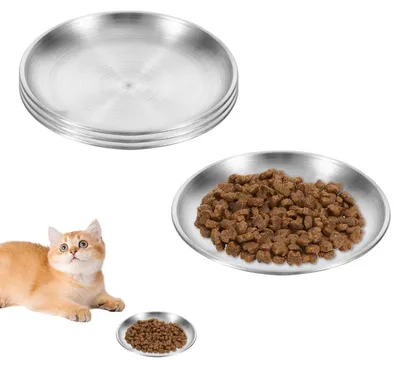 Immagine prodotto di 4 ciotole per gatti, piatte, in acciaio inossidabile, diametro 14 cm