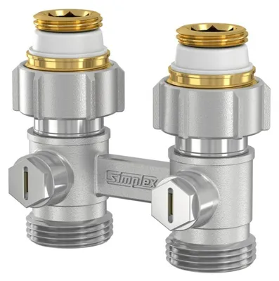Productafbeelding van Simplex Hahnblock EXCL. Doorvoer D1/50, aansluitingen G3/4i x G3/4a, MS, vernikkeld, met nippel