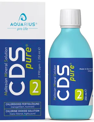 Produktbild von AQUARIUS pro life ® - CDSpure 250ml I nanogefiltert & hochrein I Chlordioxid-Fertiglösung (0,299%) in AQUARIUS BLUE Edition Glasflasche I 2 Jahre ungekühlt haltbar I 2990ppm I CDL Tropfen I Premium CDS I Das Original