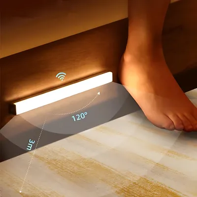 Produktbild von LED Lichtleiste mit Bewegungsmelder – Kabellose & Wiederaufladbare Beleuchtung für Flur, Kleiderschrank & Bett | Automatik-Sensor Licht 20cm