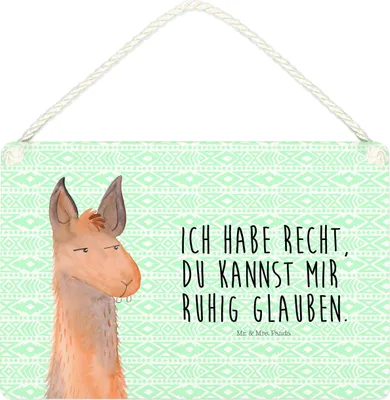 Produktbild von Mr. & Mrs. Panda Schild Lamakopf Genervt DIN A4 - Aztekenblau - Geschenk, Freundin, Lama, holzbild, Türschild, Lamas, Wandbild Holz, Chef, wandtafel, Azubi, Büro