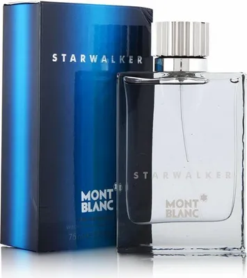 A bottle of Mont Blanc Starwalker eau de Toilette for men and its packaging are displayed on a white background.