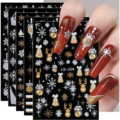 Produktbild von Nagelsticker Weihnachten 8 Blatt Selbstklebend Goldelch Schneeflocke Glitter Gold Weiß