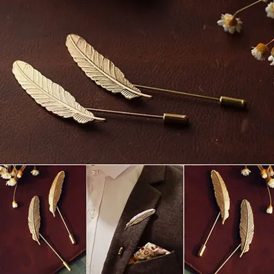 Produktbild von Brosche, elegante dekorative Vintage-Herren-Reversnadel mit Federn für Anzug
