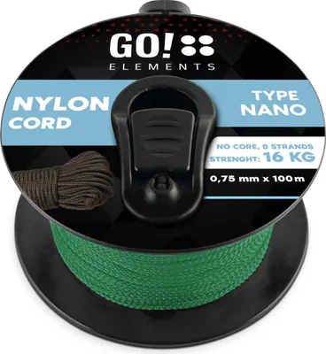 Produktbild von GO!elements 100m Nano Cord Seil aus reißfester Nylonschnur - 0,75mm Nano Cord Typ Nano Schnur - geeignet als Allzweckseil & Reepschnur - Max. 16kg, Farbe: Oliv