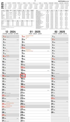 Produktbild von 3-Monatskalender Streifenplaner 2025 - Büro-Kalender 33x58,8 cm (geöffnet) - mit Datumsschieber - Zettler - 955-0011