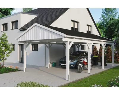 Produktbild von Einzelcarport SKAN Holz Fichtelberg inkl. Dachschindeln schwarz 423 x 808 cm weiß