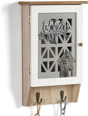 Produktbild von Famanu Schlüsselbox aus Holz mit 8 Haken - Grau