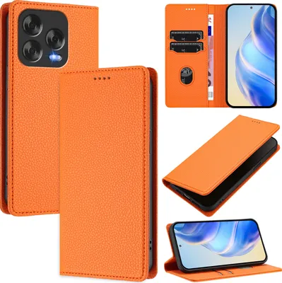 Produktbild von Litchi Leder Handyhülle für ZTE Blade V70 Design Wallet Kartenfächer Standfunktion Hülle Orange