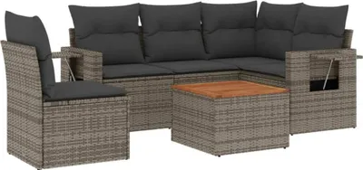 Produktbild von vidaXL 6-tlg. Garten-Sofagarnitur mit Kissen Grau Poly Rattan