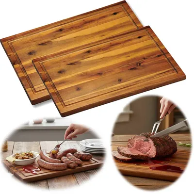 Produktbild von LS-LebenStil Schneidebrett Holz Akazie | 40x26x1,5cm mit Saftrille | Tranchierbrett Servierbrett Holzbrett Schneidbrett Brotschneidebrett Küchenbrett