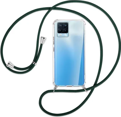 Produktbild von Handykette Backcover-Schutzhülle mit Band (Metall silberfarben) für Realme 8, Realme 8 Pro (6.4) - dunkelgrün