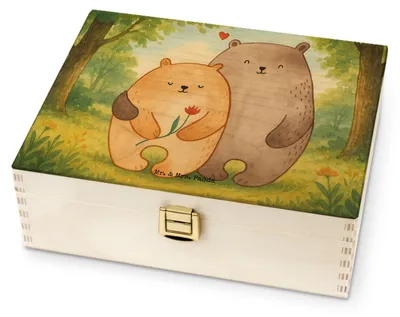 Produktbild von Mr. & Mrs. Panda Tee Box Bären Liebe Design - Weiß - Geschenk, Teebox, Partner, Holz, Hocheitstag, Tee-Aufbewahrungsbox, für Paare, Hochzeitstag, Verknallt, Teebehälter