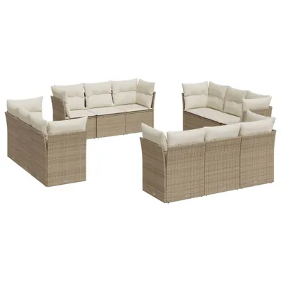 Image de vidaXL Ensemble de 12 canapés de jardin avec coussins Beige Poly Rattan