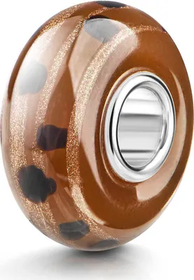 Produktbild von MATERIA by Matthias Wagner Glas Bead braun gold mit Glitzer Anhänger für Armband mit Silber Hülse 1070