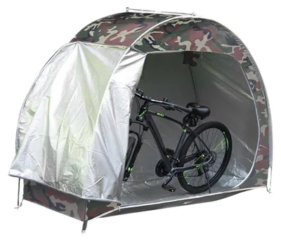 Produktbild von Fahrradgarage - Aufbewahrungszelt - Für 2–3 Fahrräder - Wasserdicht - Faltbar - Tragbar - 201T Polyester & Oxford - Fiberglasgestänge - Grün