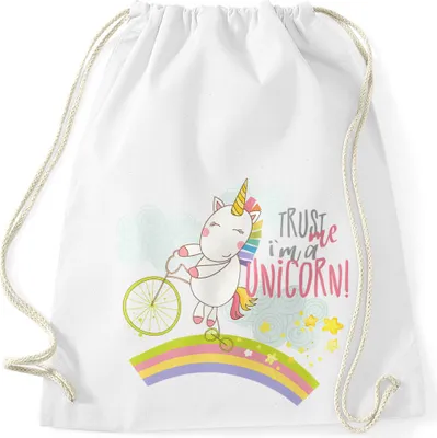 Produktbild von Einhorn Turnbeutel Trust me I´m a Unicorn Einhorn Sprüche Spruch Sportbeutel Gymsac Moonworks® weiß unisize