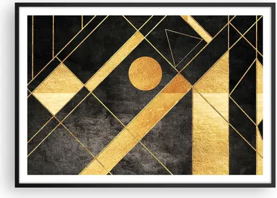 Produktbild von Gerahmtes Poster - Schwarzer Rahmen - Golden Schwarz Figuren - 100x70 cm - Wand Bild - Wanddeko - Wandbilder - Kunstposter - Wandposter - Bilderrahmen - Bilder - Kunstdruck - P2BAA100x70-5089