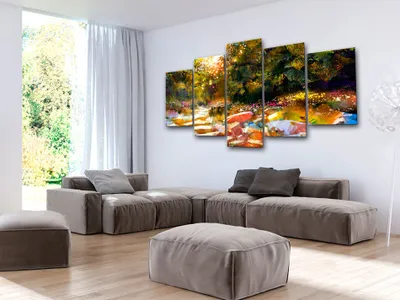 Produktbild von Akustikbild Landschaft Weg 200x100 cm Bilder Akustikschaum Hochleistungsschallabsorber Schallschutz Leinwand 5 tlg Wandbild Raumakustik Schalldämmung Natur c-B-0092-b-m