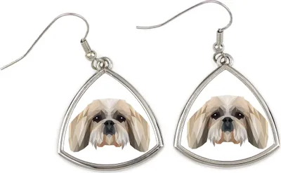 Immagine prodotto di Shih Tzu - Orecchini con un'immagine e la scritta "Cane geometrico" di Art-Dog