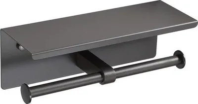 Immagine prodotto di Portarulli doppio da parete Unyqoos® con ripiano – portarulli in acciaio inossidabile SUS304 e ABS, per 2 rotoli, colore grigio, ideale per il bagno