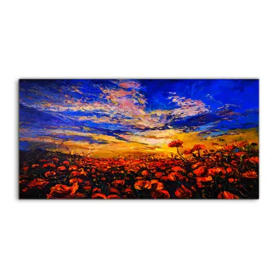 Produktbild von Coloray Glasbild 140x70  Wandbild Glasbilder Blume wiese bunte Himmel Landschafts