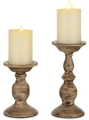 Immagine prodotto di Candele portacandele in metallo, stile vintage, set da 2 pezzi, marrone, piccoli e grandi, altezza 16/22,5 cm
