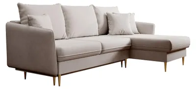 Produktbild von Selsey Volio – Ecksofa mit Schlaffunktion, Samt wasserabweisend, Goldene Beine, Beige