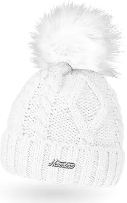 Produktbild von gefütterte Damen Strickmütze Fell-Bommel Fleece-Futter Kunstfell Winter-Mütze Bommelmütze Neverless®  unisize