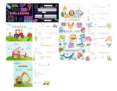 Produktbild von Einladungskarten für Kinder, 8 Motive, sortiert
