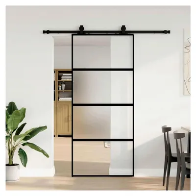 Produktbild von Schiebetür aus Hartglas und Aluminium, schwarz matt, 90x205cm