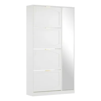 Produktbild von Flieks moderner Schuhschrank mit Spiegel, Schuhregal mit 4 Klappen, Schrank mit verstellbarem Regalbrett, Schuhkipper 80x24x147 cm, weiß