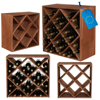Produktbild von MODO24 X-Weinregal 30 Flaschen, Flaschenregal, Weinschrank, Getränkeregal, Kellerregal, Stapelbar, Massivholz, 60x60x30 cm, Braun, RW61