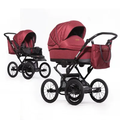 Produktbild von ZEKIWA 2 in 1 Kombikinderwagen mit Lederriemenfederung, 82 cm Liegefläche - sehr einfaches Klappsystem + Sportwagenaufsatz + Wickeltasche - Waldbeere