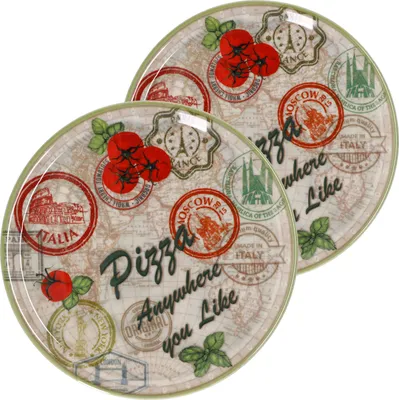 Produktbild von 2er Set Pizzateller Moskau grün Ø 33 cm Servier-Platte XL-Teller Porzellan