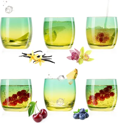 Produktbild von PLATINUX Trinkgläser Grün-Gelb aus Glas Bunt 200ml (max.320ml) Set 6 Stück Wassergläser Saftgläser Drinkgläser