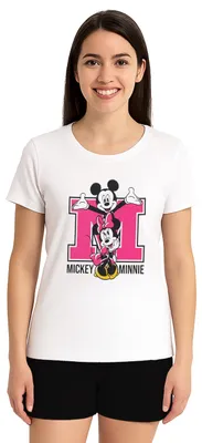 Produktbild von Disney Minnie Mouse Schlafanzug für Damen - Pyjama Set Kurzarm Oberteil mit Shorts Weiß/Schwarz XL